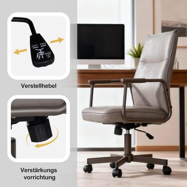 Офісне крісло Duhome з регулюванням висоти, поворот на 360°, матеріал PVC, для офісу, вітальні, спальні (сірий)