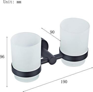 SXLSZ Matte Black Toothbrush Holder Wall Mounted, with 2 x Frosted Glass Toothbrush Cups/Mouthwash Cups, Electric Toothbrush Holder Set, Bathroom Accessories Toothbrush Cups
