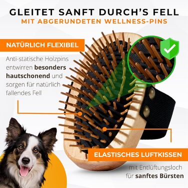 Щітка для собак з довгим волоссям для видалення підшерстка - 100% натуральна щетина, Made in Germany. М'яка щітка для розплутування та вирівнювання шерсті без вискубування - масивний дерев'яний ручка з сертифікацією FSC® + додатковий засіб для чищення щіт