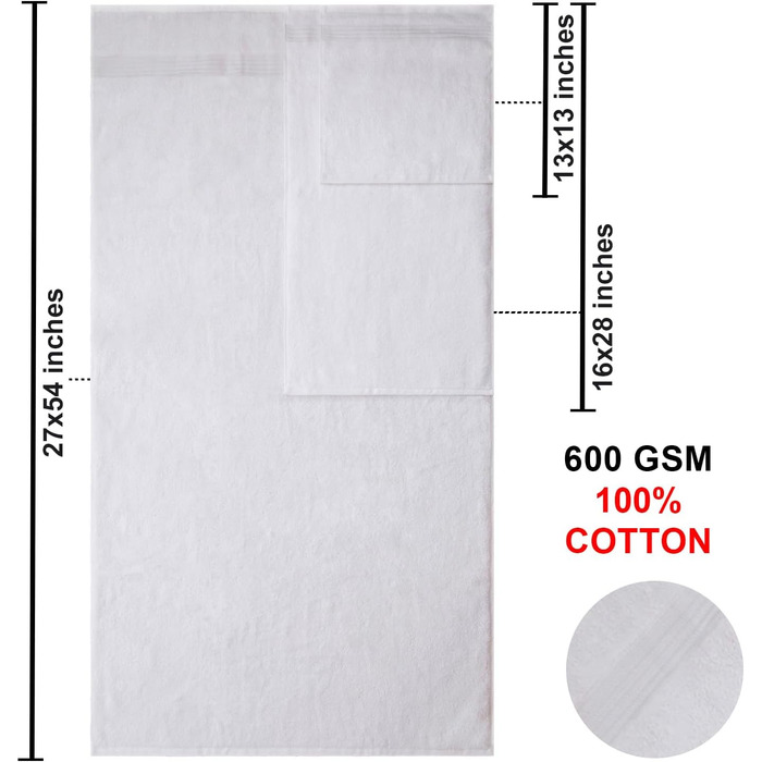 Набір махрових рушників American Bath Towels з 100% бавовни, білі, 6 предметів (2 великих банних, 2 для рук, 2 для обличчя), ультрам'які та гігроскопічні