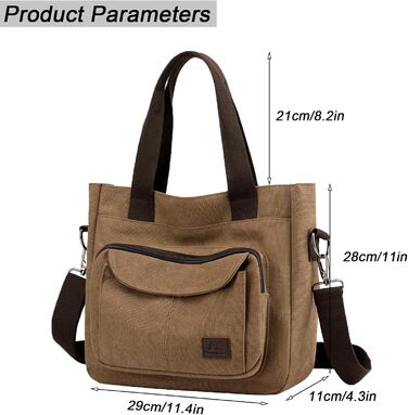 Сумка жіноча Canvas Hobo через плече, повсякденна крос-боді сумка-тоут для пляжу, багатофункціональна сумка з відділеннями, вінтажна сумка для роботи, подорожей, університету (Коричнева)