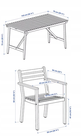 Комплект стола та стільців IKEA ASKHOLMEN, дерево, бежевий