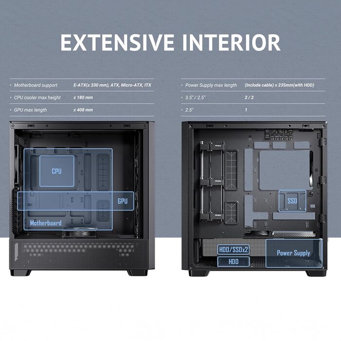 Корпус для ПК Antec Flux Midi Tower, чорний матовий, Gaming Case