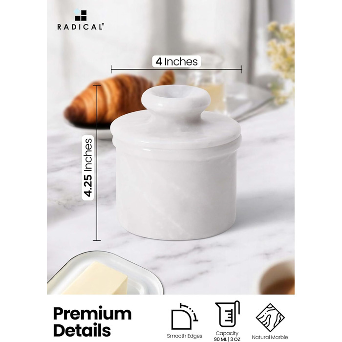 Butter dish, handmade butter container made of marble, storage for the kitchen, white