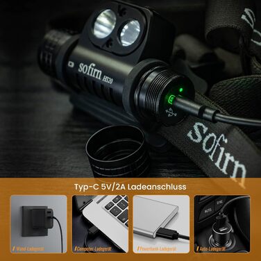 Ліхтар налобний Sofirn HS20 2700 люмен, LED, акумуляторний, USB Type-C, подвійні світлодіоди, 5 режимів яскравості, дальнє та широке світло, для кемпінгу та бігу