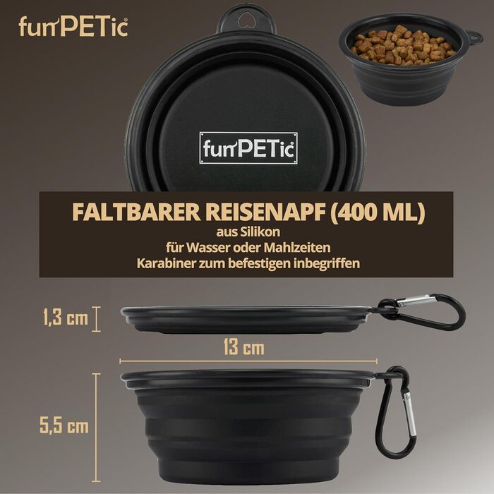 Футляр для корму funPETic з силіконовою мискою та кишеньками для ласощів, 4 відділення, карабін, для собак та коней