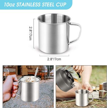 Набір посуду для кемпінгу Odoland: нержавіюча сталь, для 1 особи, з тарілкою та чашкою