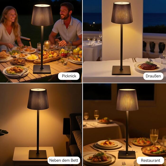 Акумуляторний LED світильник настільний Xiake 2 шт, димований, IP54, 3 режими світла для спальні, офісу, вулиці, чорний