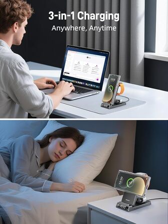 Бездротовий зарядний пристрій MagSafe 3-в-1 для Samsung Galaxy Fold/Flip, S24/S25 Ultra, Watch Ultra/8/7/6, Buds 3/3 Pro (Білий/Сірий)