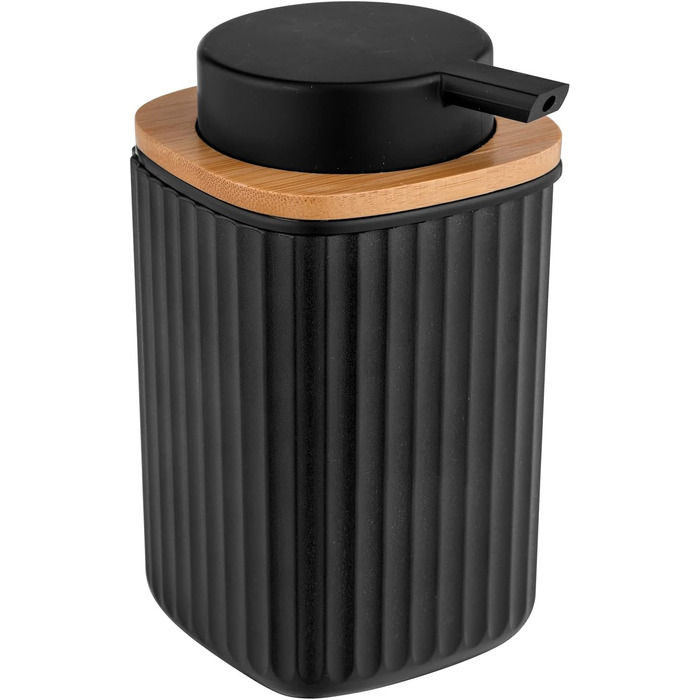 Дозатор для мила WENKO Rotello, 250 мл, з бамбуковими деталями, для мила та засобів для миття посуду, чорний/натуральний