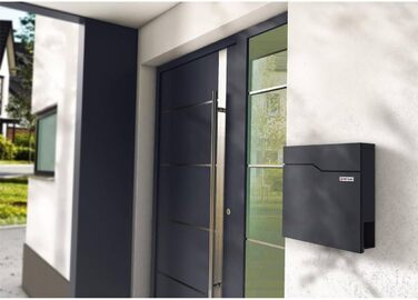 Поштова скринька Metzler Hoffmann антрацит RAL 7016 з табличкою для імені та відділенням для газет - настінна металева порошково-пофарбована, стійка до погодних умов