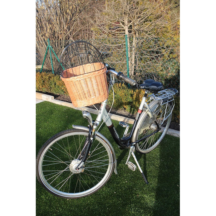 Корзина для велосипеда для собак з ручки з ротангу з металевою сіткою та подушкою XL або XXL. Велосипедна корзина для собак, корзина для тварин, корзина для покупок, натуральний матеріал (з подушкою)