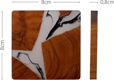 Shizuro Coasters made of wood, square - Set of 6 - Coasters for drinks, cups, mugs, glasses - Design, decor table coasters, real wood, epoxy resin, modern