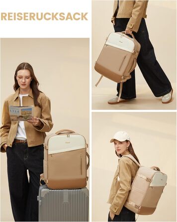 LOVEVOOK Рюкзак ручної поклажі 40L, 17.3 дюйми, великий, для жінок та чоловіків, розширюваний, рюкзак для подорожей та бізнесу, (40x30x20см-24L, кремовий + сірий + чорний)