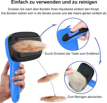 Щітка для собак і котів, самоочисна, для видалення підшерстка та сильного линяння, для довгої та короткої шерсті, делікатна до шкіри, зменшує випадання шерсті, синій колір