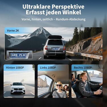 Відеореєстратор в авто Dash Cam 2K/1080p з 64GB SD-картою, 4 камери, IPS-дисплей 3