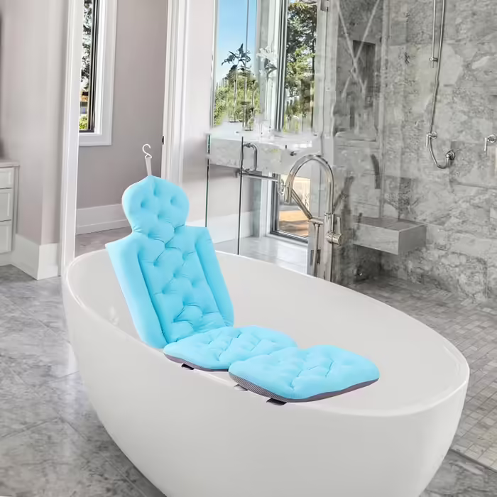 Fenteer Bath Mat Comfortable Bathtub Pillow Full Body Mat for SPA Bathroom, Blue