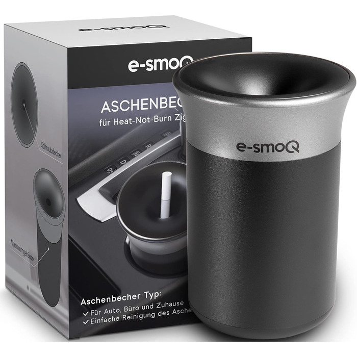 Електронна попільничка e-smoQ для HEETS, IQOS 3 Duo, Iluma Terea, герметична з кришкою, для авто, 4 кольори (чорний, сірий) – аксесуар для тютюнових стиків