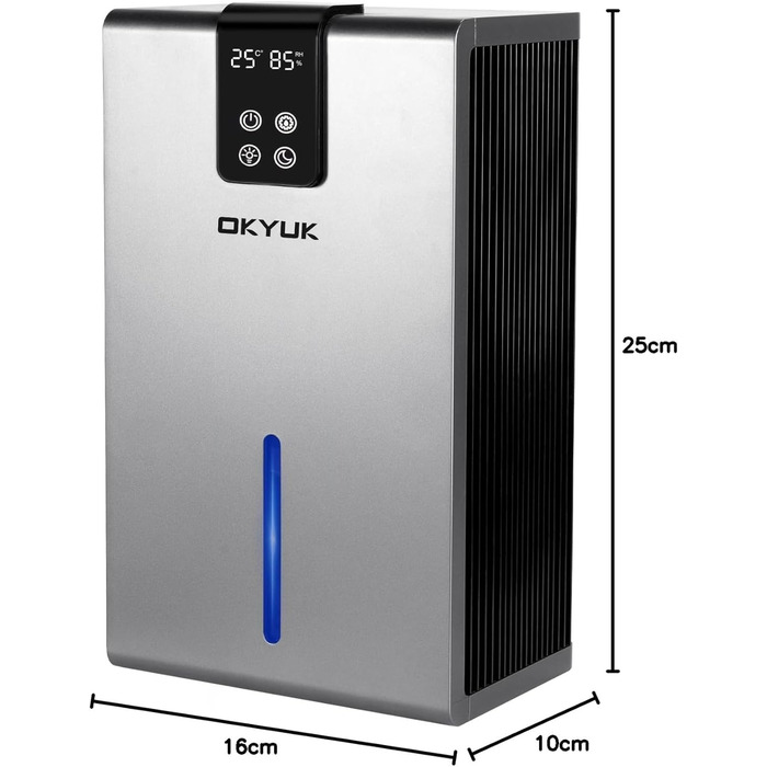 Електричний осушувач повітря 2800 мл з автоматичним вимкненням, LED-підсвітка, для дому, автодому, ванної, спальні, підвалу (сірий)