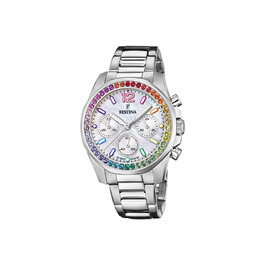 Жіночий кварцовий годинник Festina Boyfriend Chronograph F20606/2, сталь 316L, сріблястий, водонепроникність 10 ATM