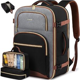 LOVEVOOK Рюкзак ручної поклажі для подорожей, 40L, чорно-сіро-коричневий. Рюкзак для жінок та чоловіків, 17.3 дюйми, водонепроникний, для авіаперельотів, кемпінгу та бізнесу