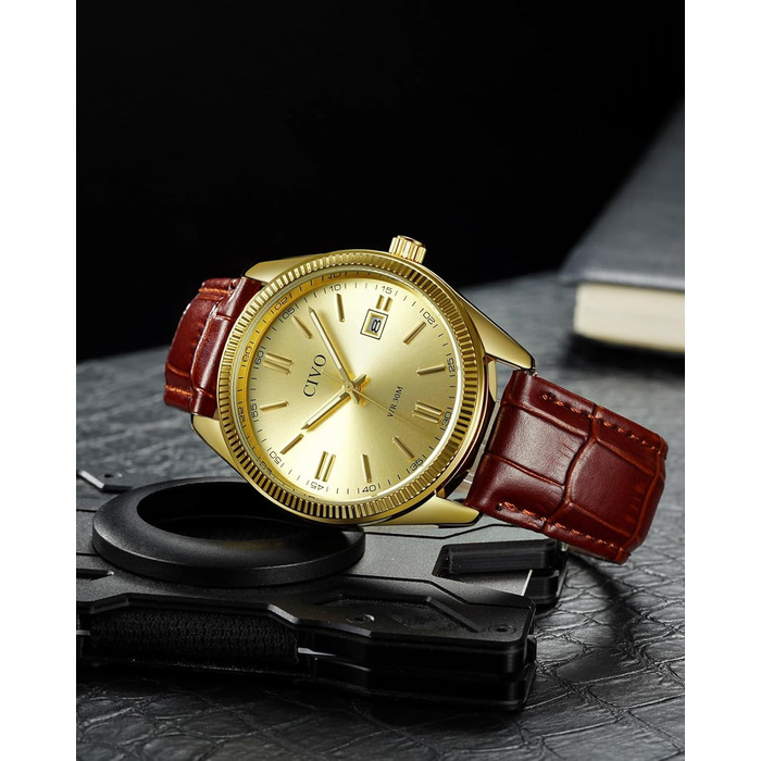 Годинник чоловічий CIVO з нержавіючої сталі: прості аналогові годинники для бізнесу з підсвічуванням дати - водонепроникні для роботи та відпочинку - стильний подарунок для чоловіків (колір: коричневий)