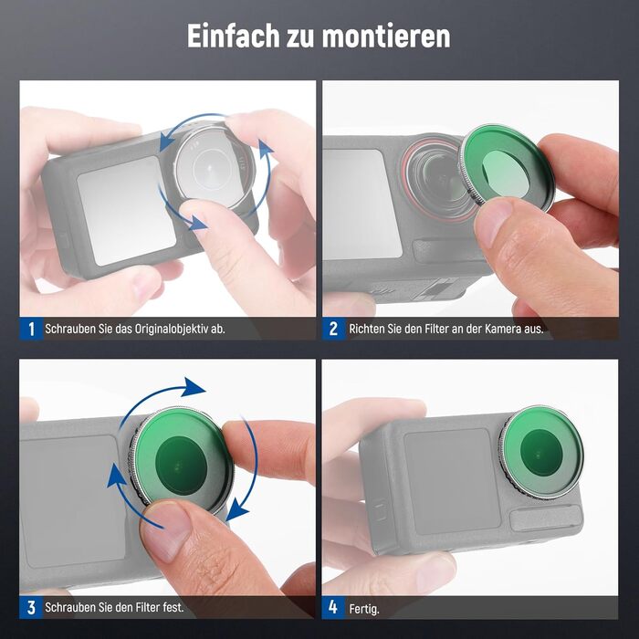 Набір фільтрів NEEWER CPL та ND для DJI Osmo Action 4/Action 5 Pro (4 шт.): CPL, ND8, ND16, ND32. Сумісний з DJI Osmo Action 4/Action 5 Pro. Фільтри для екшн-камери, з багатошаровим покриттям.