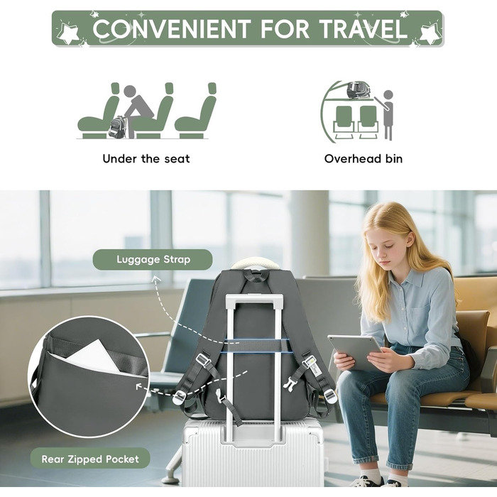 Шкільний рюкзак Tanou для дівчаток, 4-12 клас, водонепроникний, сірий