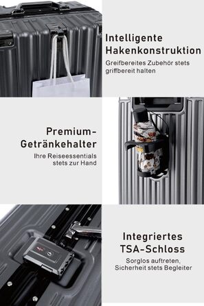 Валіза Aoliwei 67 см, жорсткий корпус з полікарбонату, 65 л, з підстаканником та TSA-замком, 4 колеса, сіра (розмір S)