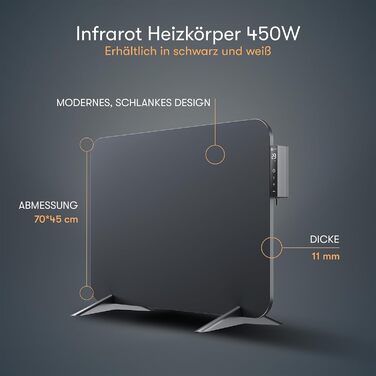 Інфрачервовий обігрівач BR Bringer 450W з Wi-Fi, термостатом та пультом, для дому та офісу (чорний)