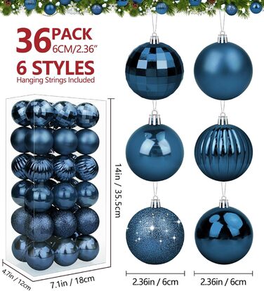 Прикраси для ялинки BLAZOR, 36 шт. 4см/6см, пластикові кулі, червоні, золоті, сині, срібні