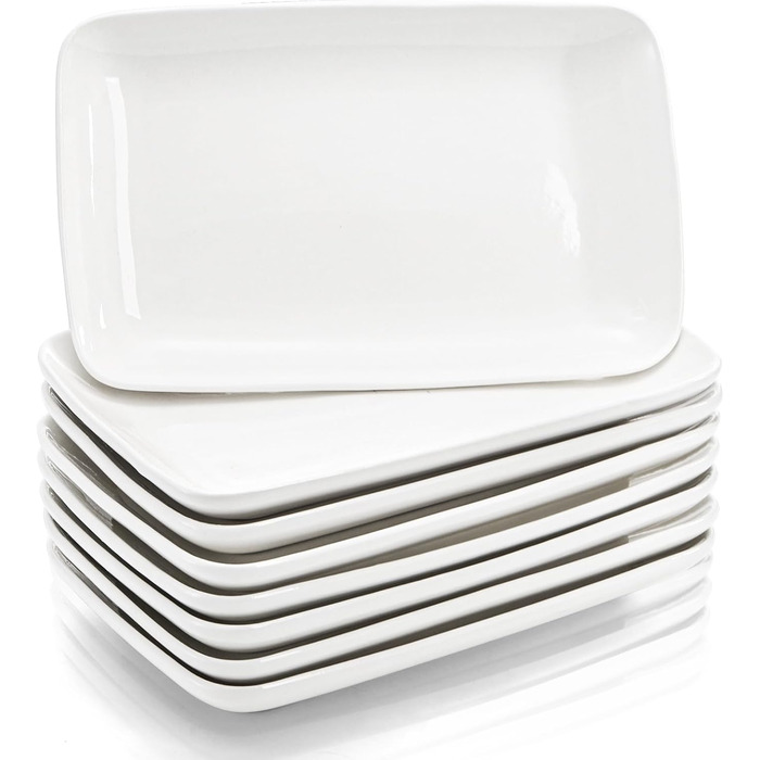 Набір Foraineam з 8 прямокутних порцелянових тарілок 8 дюймів (20x12x2.5 см) - для десерту, закусок, салатів