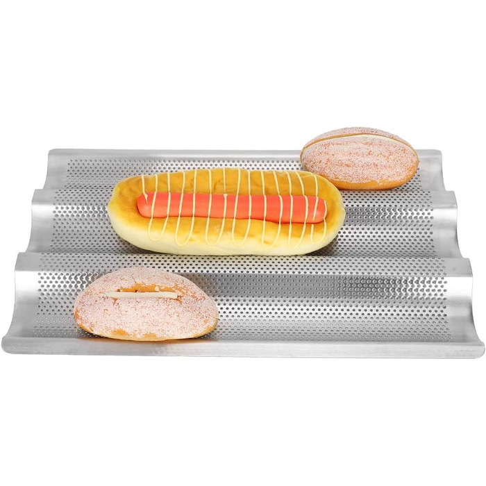 BuyWeek Baguette Baking Sheet, 3-Groove Stainless Steel Baguette Baking Mold French Bread Baking Sheet Pan Kitchen Baking Tool Silver