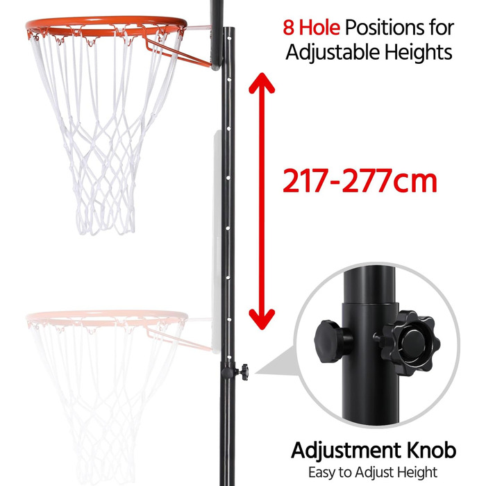 Yaheetech Portable Outdoor Basketball Hoop Stand with Wheels - Adjustable Height 217-277cm Black