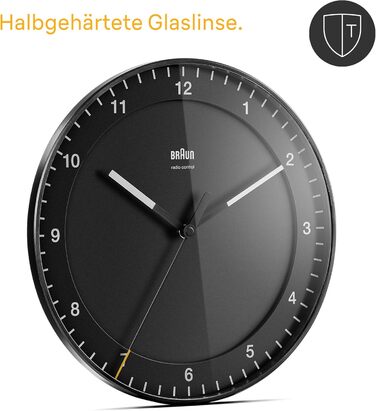 Braun Classic Large Radio Wall Clock, Central European Time Zone (CET/GMT+1) with quiet movement, easy-to-read dial, 30cm diameter, black model BC17B-DCF.
