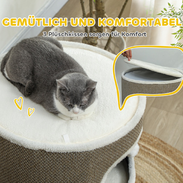 PawHut Дряпальня для котів, 69 см у висоту, котяча вежа з 2 печерами, кігтетопка з іграшковими м'ячиками, кігтетопка з сизалю, для котів до 6 кг, кавово-коричневий + кремово-білий | Aosom