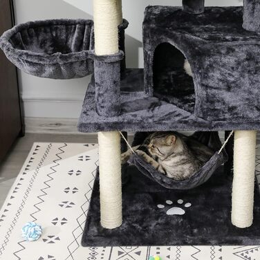 Котячий будиночок MSmask з сизалю, 153 см, для великих котів, з платформами та гротами, стабільний, темно-сірий