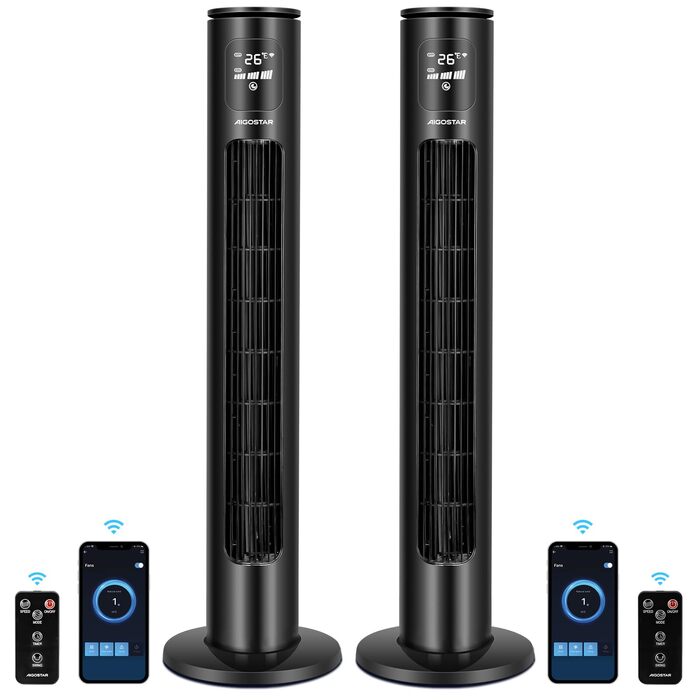 Вентилятор вежний Smart Aigostar 97 см з Wi-Fi, пультом, таймером 24 год, LED-дисплеєм та керуванням Alexa – 2 шт.