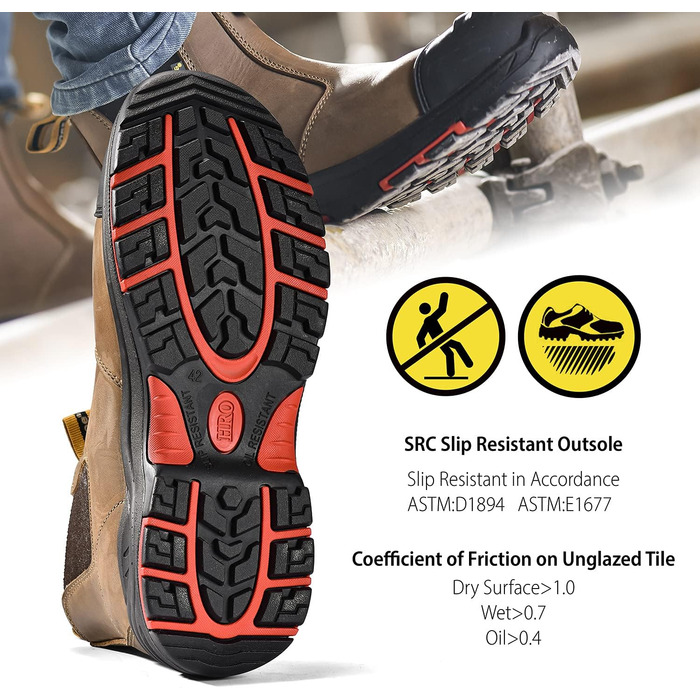 Черевики робочі S3 для чоловіків та жінок, M-8025NB. Безпечні черевики з водонепроникного та дихаючого шкіряного верху, легкі та зручні устілки, композитний захист пальців та антипрокольна підошва. Колір: бежевий, розмір: 44 EU, ширина: широка.