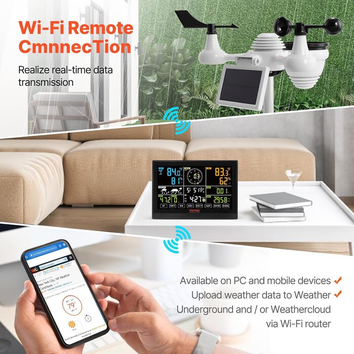 Метеостанція VEVOR Profi 7-в-1 з Wi-Fi та сонячною батареєю, 7.5