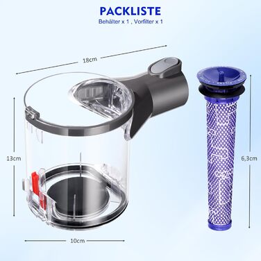 Dyson V6 Dust Bin & A Interface Replacement Part - Compatible with DC58, DC59, DC62, DC74 Vacuum Cleaners (965660-01)