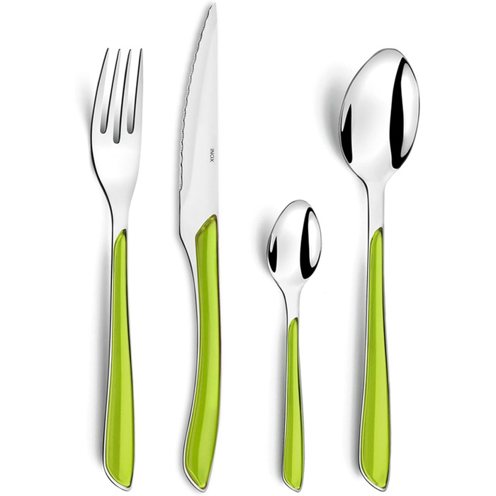 Amefa ECLAT Cutlery Set, 24-piece, Cutlery Set for 6 People, Plastic Handles in Pastel Green, Dishwasher Safe, Cutlery Made of Stainless Steel
