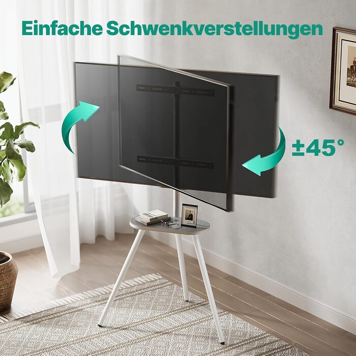 Стійка для телевізора 43-65 дюймів LCD LED OLED до 35 кг, регульована по висоті, поворотна, дерев'яна підставка з полицею, VESA 400x400 мм, біла