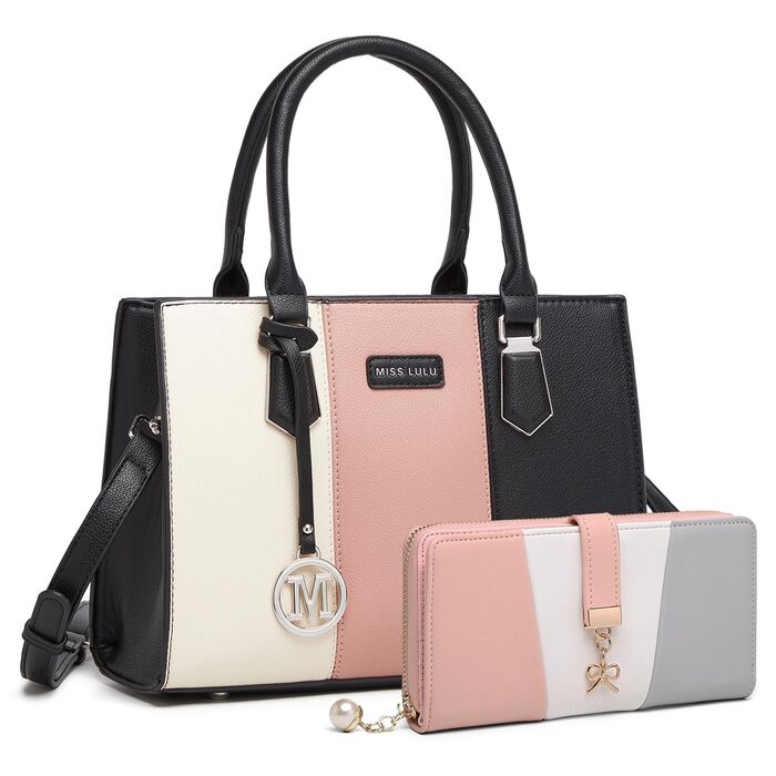 Сумка жіноча Miss Lulu середнього розміру з PU шкіри, рожево-сіра, з плечовим ременем для офісу, школи, подорожей та покупок