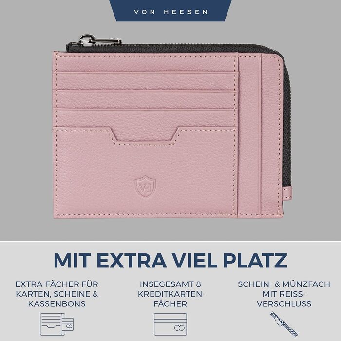 Шкіряний RFID картхолдер VON HEESEN з натуральної шкіри наппа, портмоне для кредитних карток на 9 відділень, унісекс (Колір: Лаванда)