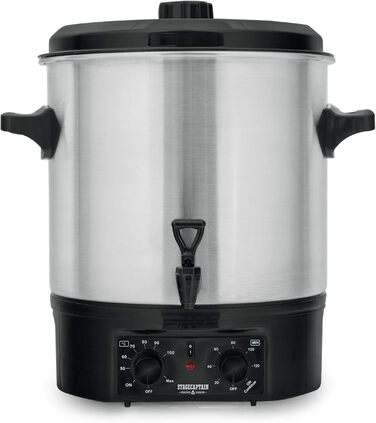 GWK-27A Mulled Wine Cooker - Canning Machine with 27 Liter Capacity - 2000 Watts - Brushed Stainless Steel - Easy Operation (Temperature and Timer) - Automatic Shut-Off - Silver