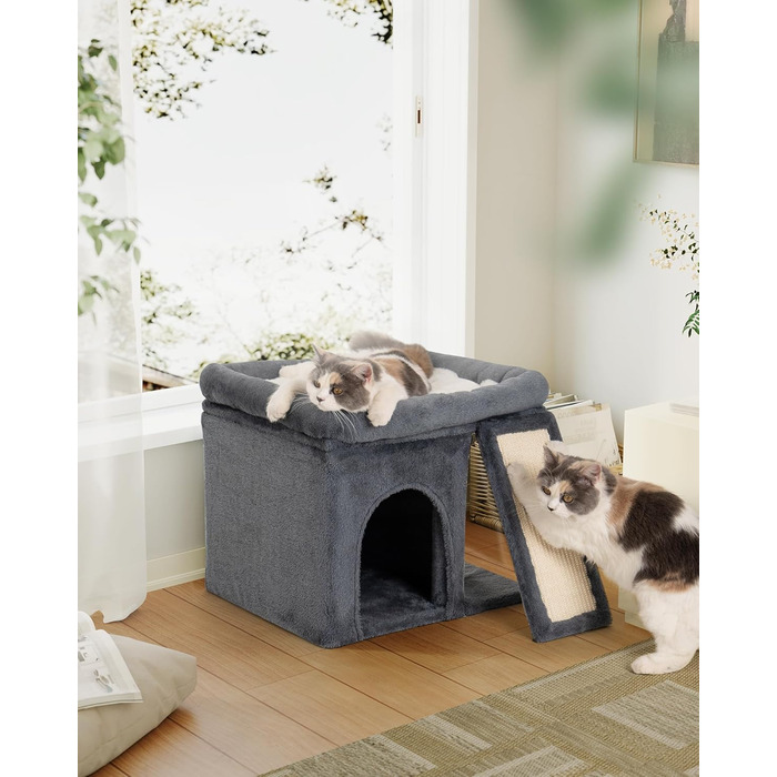Aechonow Cat Tree for Large Cats - Stable, Cat Tree with Large Lying Area (51x41cm), 3-Tier Cat Cave Bed for Indoor Adult Cats, Dark Grey