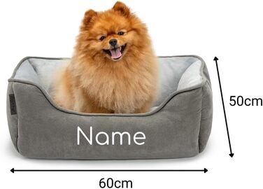 Ліжко для собак Lionto 2-в-1 з комфортним входом, м'яке домашнє ліжко для тварин, яке можна перевернути, для собак та котів, 80x60 см, подушка для собак з легкою у догляді імітацією замші, сіра (Д 60 x Ш 50 x В 22 см (з нанесенням імені), Темно-сірий/Світ