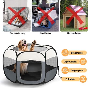 Клітка-забіг для цуценят та собак, розкладний вольєр для собак, котів та дрібних тварин, вольєр для тварин, клітка-забіг, водовідштовхуюче полотно Oxford з сумкою для перенесення для внутрішнього та зовнішнього використання, кемпінгу (Білий, M(85x85x58cm)
