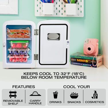 Koolatron Retro Mini Холодильник 4L Рожевий: для спальні, косметики, дітей, авто та подорожей